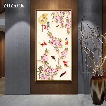 Vertikálna verzia bohatstvo slivka kvetov vytlačené počíta čínsky cross stitch súpravy výšivky, výšivky sady Domova