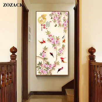 Vertikálna verzia bohatstvo slivka kvetov vytlačené počíta čínsky cross stitch súpravy výšivky, výšivky sady Domova