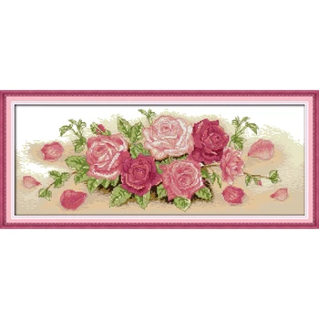 Večná Láska Čínsky Cross Stitch Súpravy Pink Rose (2) Ekologickej Bavlny Jasné Pečiatkou Vytlačené 14CT DIY Vianočné Dekorácie