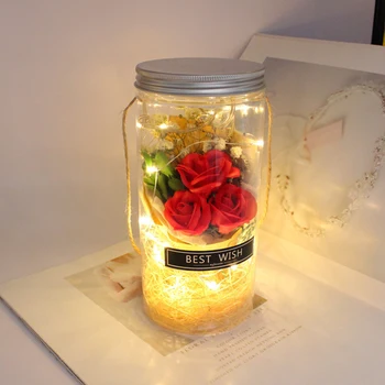 Večný Kvet Mydlo Kvet, ktorí Chcú Fľaša LED Reťazec Svetlo Ručné Sušené Kytice Valentín Darček Ruže Kvet Dekor