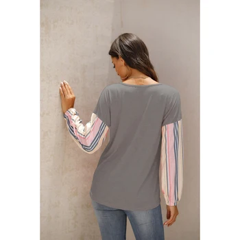 Veľkoobchod jeseň nový štýl prekladané šitie dlhým rukávom T-shirt ženy móda klesnutie tričko dámske top