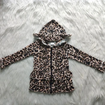 Veľkoobchod/maloobchod leopard bunda baby dievčatá kapucňou na zips outwear deti prehrabať kabát jesenná bunda s volánikmi
