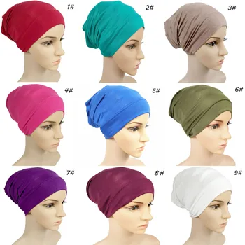 Veľkoobchod Moslimských Bavlna Pod Šatku Čiapky Soild Farba Modálne Vnútorné Hidžáb Ženské Šatky Kapoty Islamskej Turban Klobúk
