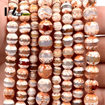 Veľkoobchod Tvárou Orange Prírodného Kameňa Tibetskej Dzi Agates Korálky Pre Šperky, Takže Diy Náramok Príslušenstvo 6/8/10 mm 15
