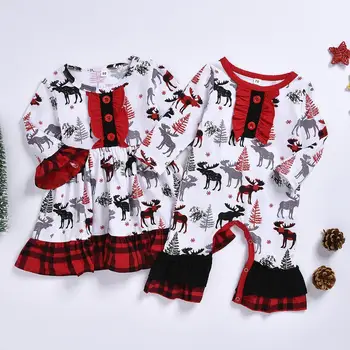 Veľkoobchod vianočné elk buffalo koberčeky dieťa sestry šaty jumpsuit romper oblečenie
