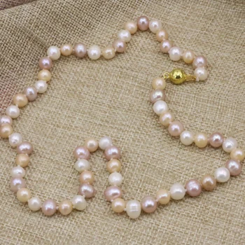 Veľkoobchodná cena prírodné perlový náhrdelník 7-8mm sladkovodné multicolor korálky reťazca ženy vyhlásenie choker golier šperky 18-palcové B3227