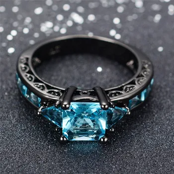 Veľkosť 5-11 Klasické Šperky Princezná Rez Svetlo Modrá snubný Prsteň 10KT Čierneho Zlata Plné CZ Ženy Vintage Zásnubné Prstene RB0071