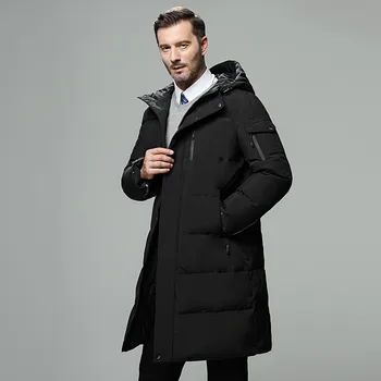 Veľkosť 5XL Rusko Zimné Mužov Dlhej časti Biely kačica nadol bunda bežné Obchodné Kapucňou Hrubé teplé dole kabáty pre mužov -40 stupňov