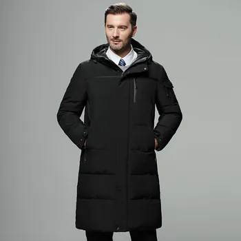 Veľkosť 5XL Rusko Zimné Mužov Dlhej časti Biely kačica nadol bunda bežné Obchodné Kapucňou Hrubé teplé dole kabáty pre mužov -40 stupňov