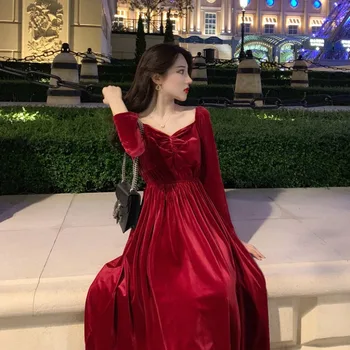 Veľkosť dámske červené zamatové šaty dámske jesenné a zimné šaty