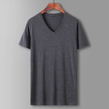 Veľkosť pánske oblečenie plus Jednoduché Prázdne voľné Bambusové vlákno priedušná-krátke rukávy T-shirt klesnutie letné tričko Tee tričko