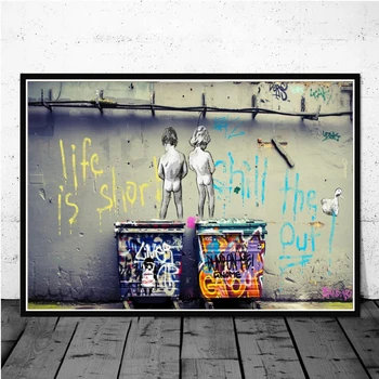 Veľká Veľkosť Banksy Umelecké Plátno Plagáty a Vytlačí Legrační Opice Graffiti, Street Art obrazov na Stenu pre Moderný Domov Izba Dekor