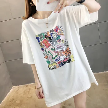 Veľká Veľkosť Cartoon Print T shirt Ženy 2021 Jar Leto Grafické Tričko Nadrozmerná Príležitostné Voľné Krátky Rukáv Topy Harajuku