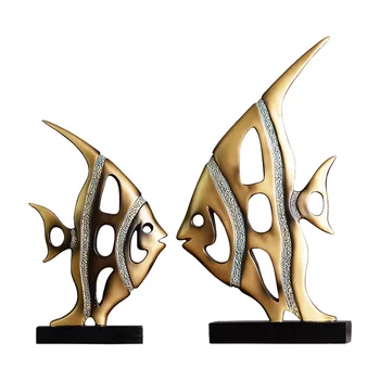 Veľká Veľkosť Dekoratívne Ručné Bronz Zlato Živice Ryby Figúrka pre Svadobné ozdoby Moderné Domáce Dekorácie