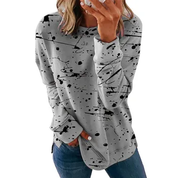Veľká Veľkosť Graffiti Tlač Ženy T-shirts Módy Nové Jeseň Tees Topy s Dlhým Rukávom O-Krku Nadrozmerné Voľné Bežné Ženské Tričko