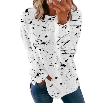 Veľká Veľkosť Graffiti Tlač Ženy T-shirts Módy Nové Jeseň Tees Topy s Dlhým Rukávom O-Krku Nadrozmerné Voľné Bežné Ženské Tričko