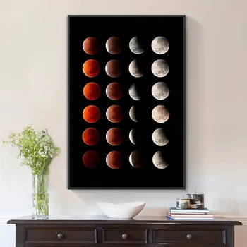 Veľká Veľkosť Lunar Eclipse Proces Múr Umenia Maľby Minimalizmus Plátne, Plagát, Tlač Vesmíru Obrázok Umenie Maľba Domáce Dekorácie