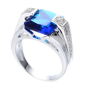 Veľké Geometrické Zirkón Bielej, Modrej Krištáľovo Prstene Pre Ženy, Mužov, Svadobné Šperky Muž Žena Zapojenie Promise Ring Výročie Darček