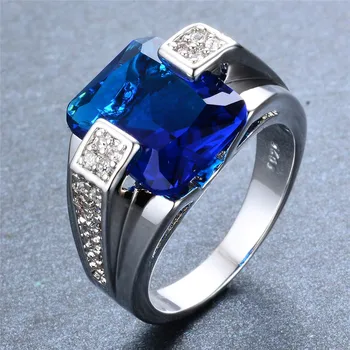 Veľké Geometrické Zirkón Bielej, Modrej Krištáľovo Prstene Pre Ženy, Mužov, Svadobné Šperky Muž Žena Zapojenie Promise Ring Výročie Darček