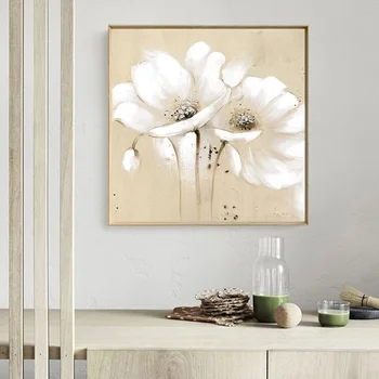 Veľké Kvety Plátno Umenie, Nástenné Maľby Domova Biele Abstraktné Kvety Umenie Výtlačkov Moderné Obrazy Pre Obývacia Izba Cuadros