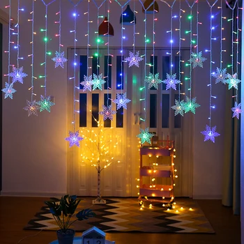 Veľké Predaj 3,5 M 96 Svetlá LED Záves Svetlo Vonkajšie Vianočné AC220V Snowflake String Svetlá Nepremokavé Strany Dovolenku Dekor