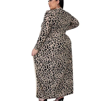 Veľké Veľkosti 4XL 2 Dielna Sada Jeseň Zima Ženy Leopard Tlač Dve Kus Oblečenia Cardigan bunda, Kabát + Bežné Vesta Dlhé Šaty