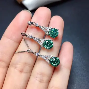 Veža shinning zelená moissanite drahokam krúžok náhrdelník šperky set 925 silver jemné šperky lesklé lepšie ako diamant strany darček