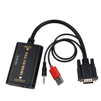 VGA na kompatibilný s HDMI Prevodník 1080P HD Audio Converter AV Prevodník s vysokým rozlíšením (HDTV Video Kábel pre PC a Laptop na HDTV, Projektor