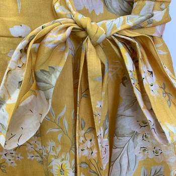 VGH Tlač Šaty Pre Ženy V Krku Svietidla Dlhý Rukáv Vysoký Pás Čipky Žltá Mini Šaty Žena 2020 Lete Nové Oblečenie Tide