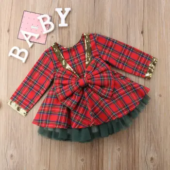 Vianoce Deti, Baby, Dievčatá Strana Kockované Šaty+Čipky Tutu Sukne Oblečenie Set Oblečenia