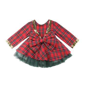 Vianoce Deti, Baby, Dievčatá Strana Kockované Šaty+Čipky Tutu Sukne Oblečenie Set Oblečenia