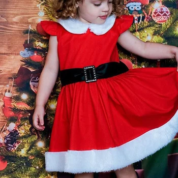 Vianoce Dievčatá Šaty s Pásom Jeseň Zimné Dojčenskej Oblečenie Velvet Baby Party Šaty Prehrabať Santa Batoľa Vianočný Kostým, Oblek Q30
