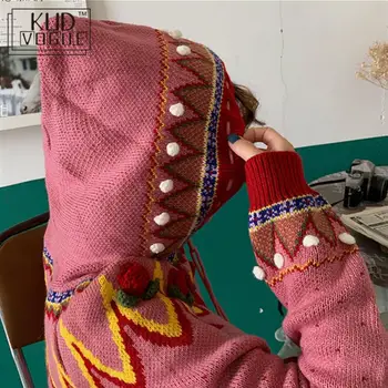 Vianoce S Kapucňou, Jahody, Ovocie Výšivky Kawaii Sladké Vytiahnuť Kórea Japonsko Lolita Študent Dievča Sveter Knitwear Vesty S Kapucňou