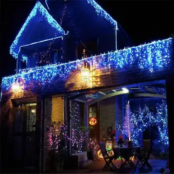 Vianočné 4M 96 LED 8 Režime Krytý Vonkajší String Svetlá 220V Opony Cencúľ Drop LED Garden Party Stage Dekoratívne Svetlo Svietidla