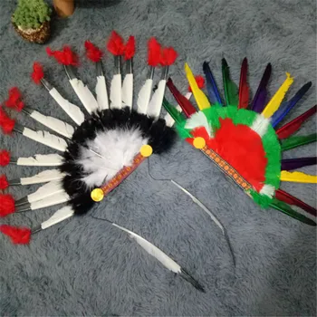 Vianočné Cosplay Rekvizity Indiánsky Náčelník Klobúk Pierko Headdress Deň Vďakyvzdania Karneval Kostým Party Rekvizity Deti a Dospelých pokrývku hlavy