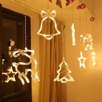 Vianočné Dekorácie Svetlá LED Víla String Opony Svetlo Vianočný Strom Jeleň Star Garland Osvetlenie Okno Krytý Vonkajší Dekor Lampa