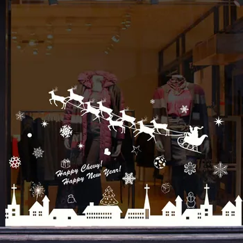 Vianočné Domáce Dekorácie Nový Rok Noel Reštaurácia Mall Dekorácie Sneh Sklo Okna Vymeniteľné Samolepky Kawaii Cartoon Nálepky