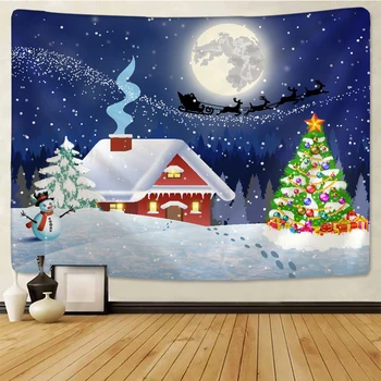 Vianočné Gobelín Stene Visí Santa Claus, Hviezdna Obloha A Mesiac Štedrý Deň Sneh Scény Ozdoby Domáce Dekorácie Darček