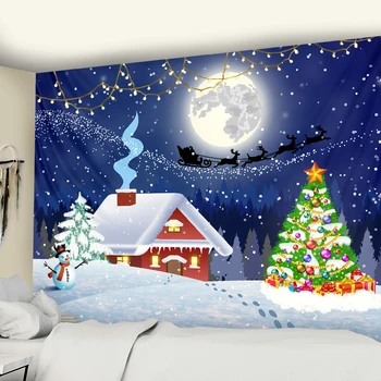 Vianočné Gobelín Stene Visí Santa Claus, Hviezdna Obloha A Mesiac Štedrý Deň Sneh Scény Ozdoby Domáce Dekorácie Darček