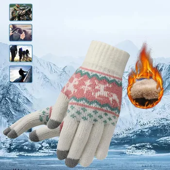 Vianočné Hrubé Pletené Rukavice Zimné Jeleň Teplé Pletené Rukavice pre Ženy a Dievčatá Extra teplé Fleece Rukavice Zime Teplé Rukavice A30