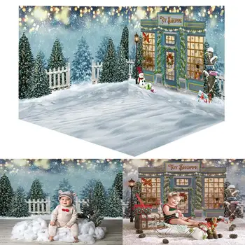 Vianočné Izby Zime Sneh Foto Pozadie Zelené Drevené Dvere Domu Fotografie Pozadie Deti Šťastné A Veselé Vianoce, Foto Pozadia