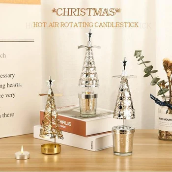 Vianočné Náladu Tepla-Powered Spinning Candleholder Kovové Rotujúce Svetlo pre Domáce Vianoce, Nový Rok Sviečkový Vianoce Dekor