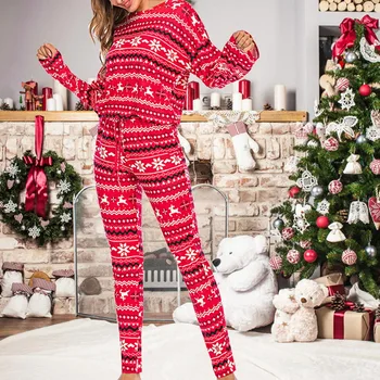 Vianočné Pyžamo Dva Kusy Sady Ženy Zimné Roztomilý Dlhý Rukáv Topy Dlhé Nohavice Domov Odevy Móda Sleepwear Voľné Elastické