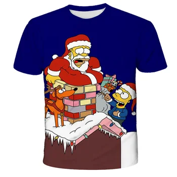 Vianočné Roztomilý Kreslený Santa T-shirt Deti Zábavné detské oblečenie Vianoce, Mäkké A Pohodlné Letné Krátky Rukáv Topy