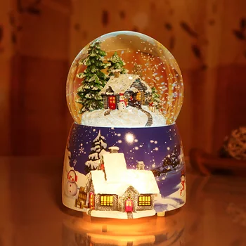 Vianočné Snow Globe Music Box Svetlo Snehové Vločky Dom Otočiť Krištáľová Guľa Na Narodeniny Nový Rok Vianočný Darček Vianočný Dekor