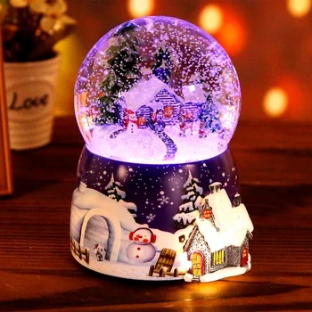 Vianočné Snow Globe Music Box Svetlo Snehové Vločky Dom Otočiť Krištáľová Guľa Na Narodeniny Nový Rok Vianočný Darček Vianočný Dekor