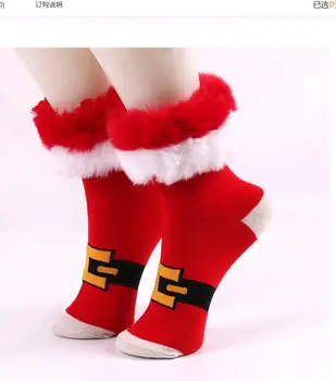 Vianočné Červené Biele Pruhované Ponožky s Kožušinou Trim Vianočné Dovolenku Dar Bavlna Polovice Claf Ponožky Ženy Zimné Pančuchy Stehien