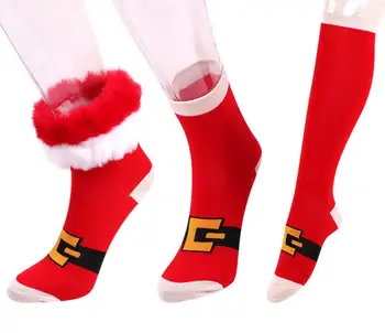 Vianočné Červené Biele Pruhované Ponožky s Kožušinou Trim Vianočné Dovolenku Dar Bavlna Polovice Claf Ponožky Ženy Zimné Pančuchy Stehien