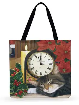 Vianočný Darček Fashion Shopping Bag Opakovane Dámy Tote Bag Denne Plážová Taška Komiksu, Maľby Cat Vytlačené Plážová Taška Bežné Tote