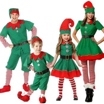 Vianočný darček party šaty, kostým rodičov a deti rodina šaty elf cosplay kostým Peter Pan halloween kostýmy pre deti dospelých